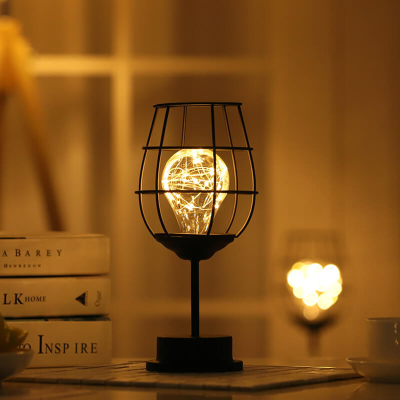 Retro Schmiedeeisen Weinflasche Nachtlicht Tischlampe 