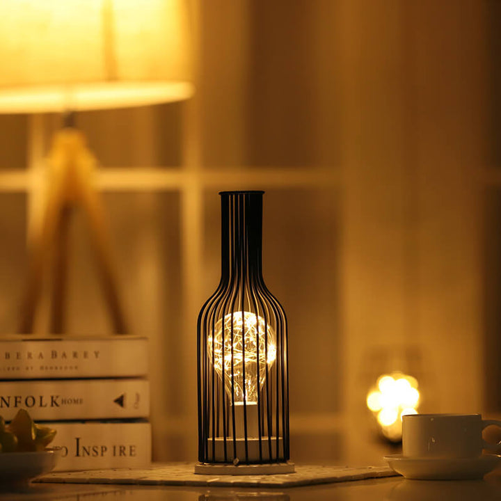 Retro Schmiedeeisen Weinflasche Nachtlicht Tischlampe 