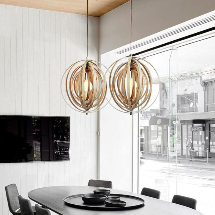 Nordic Creative Revolving Ring  Wooden 1-Light Pendant Light