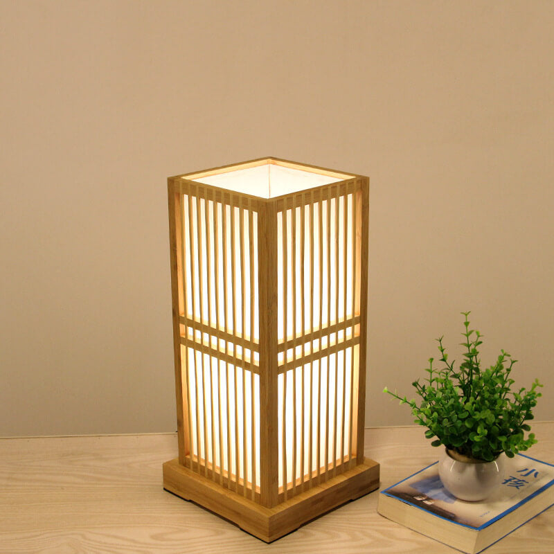 Quadratische Tischlampen aus Holz im japanischen Stil mit 1 Leuchte 