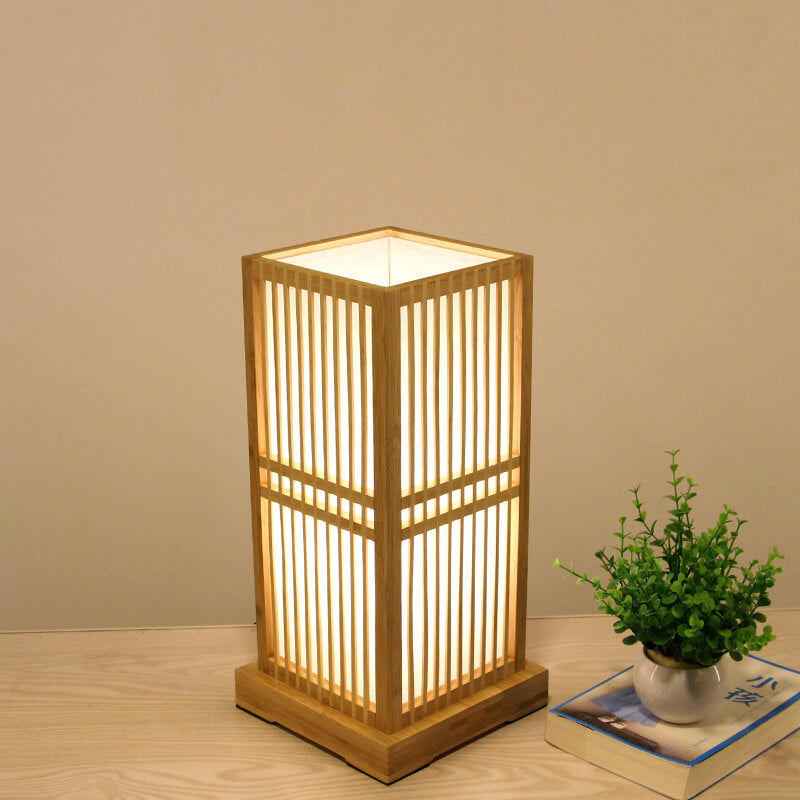 Japanese Style Wooden 1-Light Square Shaped Table Lamps