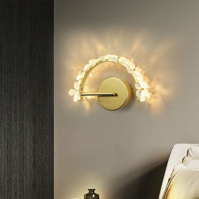 Nordic Gold Crystal Flower Half Circle  LED Wall Sconce Lamp