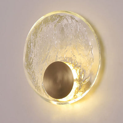Moderne runde LED-Wandleuchte aus eisgeknacktem Glas in Kupfer