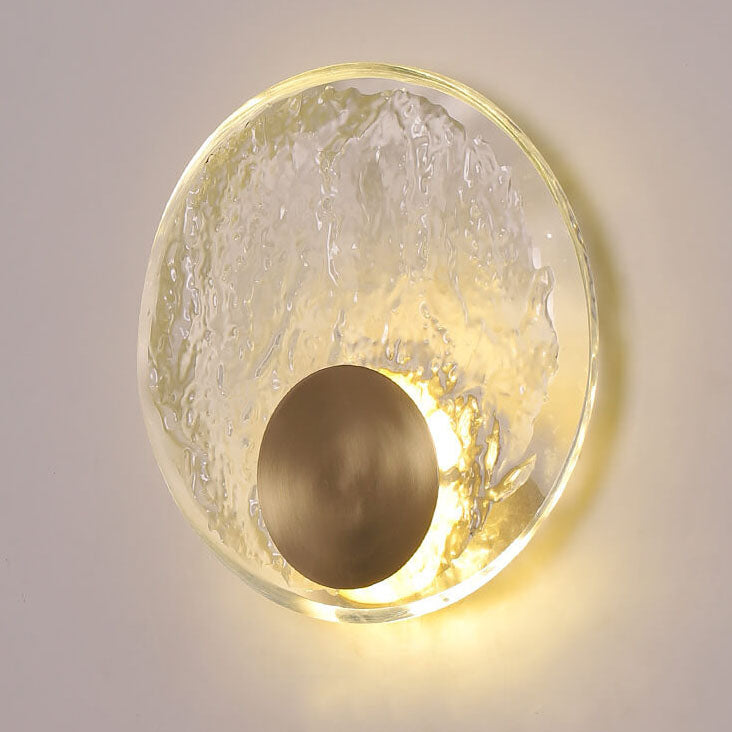 Modern Ice Cracked Glass Copper Round LED Wall Sconce Lamp