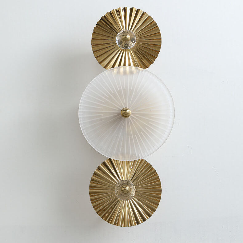 Modern Luxury Pleated Hardware Disc Glass Shade 2-Light Wall Sconce Lamp For Bedroom