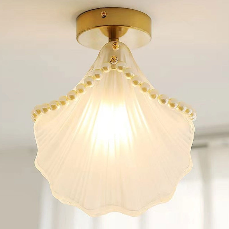 French Light Luxury Petal Pearl Glass 1-Light Flush Mount Ceiling Light