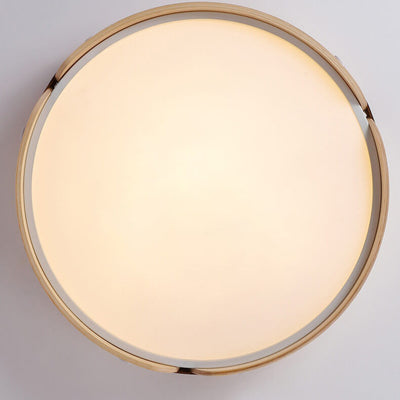 Modern Minimalist Solid Wood Round Leather Design LED Flush Mount Ceiling Light