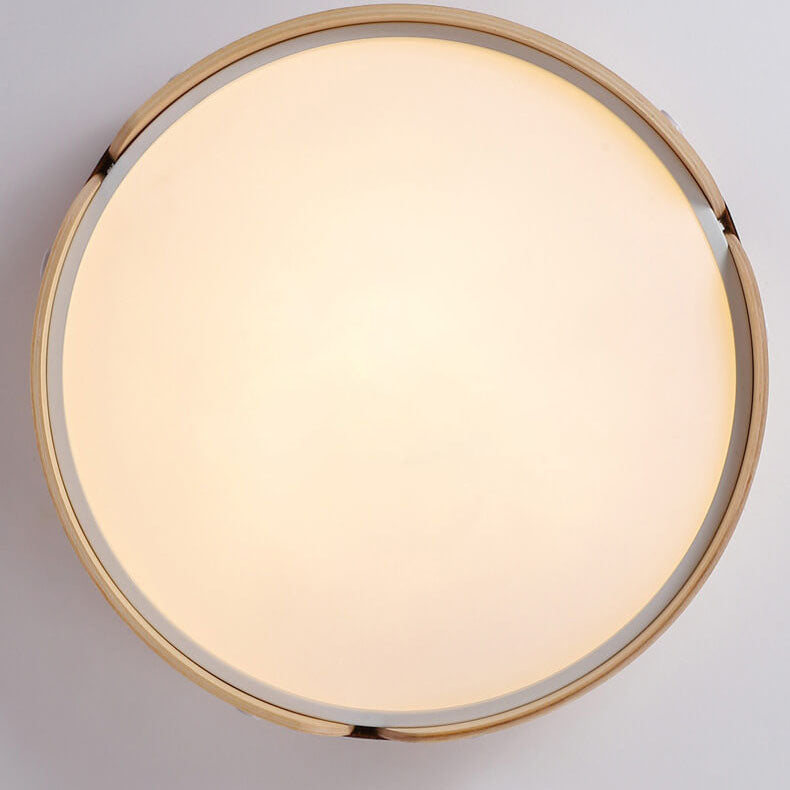 Modern Minimalist Solid Wood Round Leather Design LED Flush Mount Ceiling Light