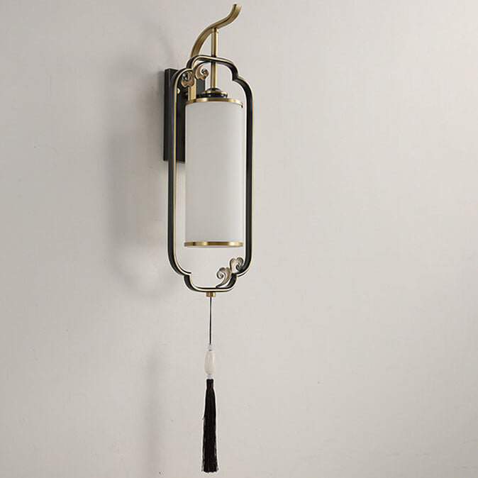 Modern Chinese Brass Glass Column 1-Light Wall Sconce Lamp