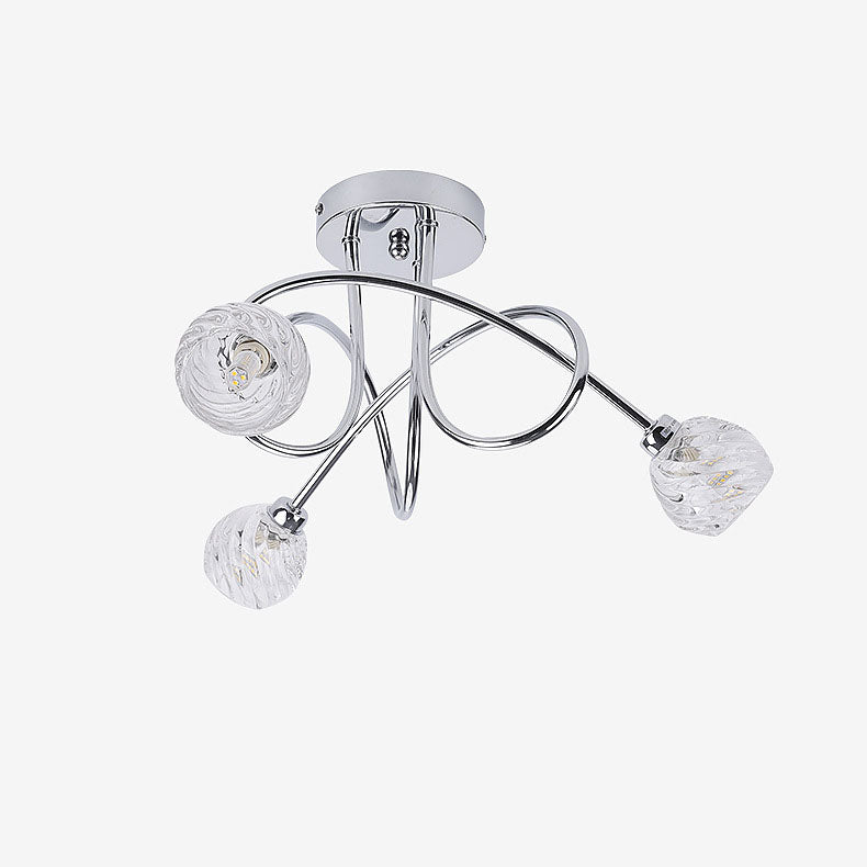 Moderne luxuriöse halbhohe 3-flammige Deckenleuchte aus Eisen und Glas mit gedrehten Linien und geschwungenem Design für das Wohnzimmer 