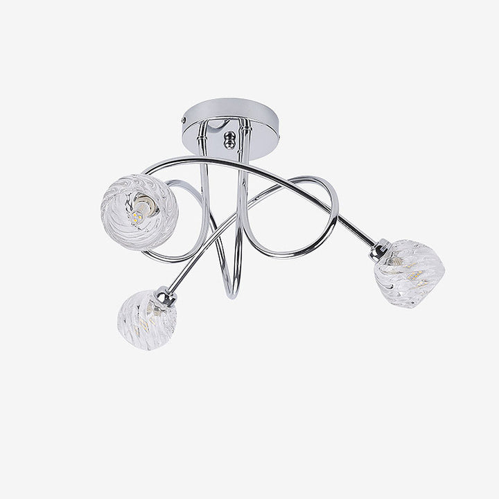 Moderne luxuriöse halbhohe 3-flammige Deckenleuchte aus Eisen und Glas mit gedrehten Linien und geschwungenem Design für das Wohnzimmer 