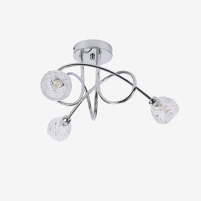 Lustre de plafond semi-encastré à 3 lumières en verre cristal nordique avec lignes torsadées 