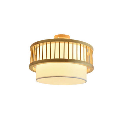 Modern Japanese Solid Wood Cylindrical Drum 2/3 Light Ceiling Light