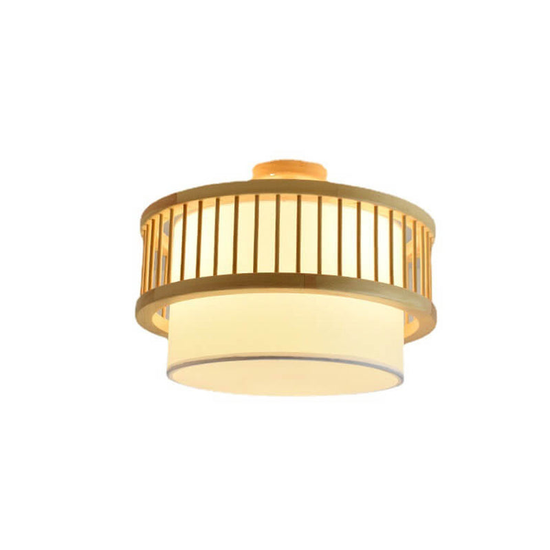 Modern Japanese Solid Wood Cylindrical Drum 2/3 Light Ceiling Light