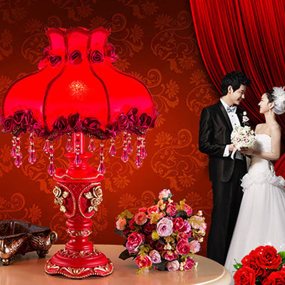 European Wedding Red Fabric Tassel Resin 1-Light Table Lamp