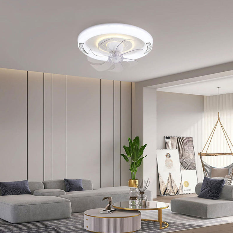 Modern Minimalist Acrylic Round Intelligent LED Flush Mount Ceiling Fan Light