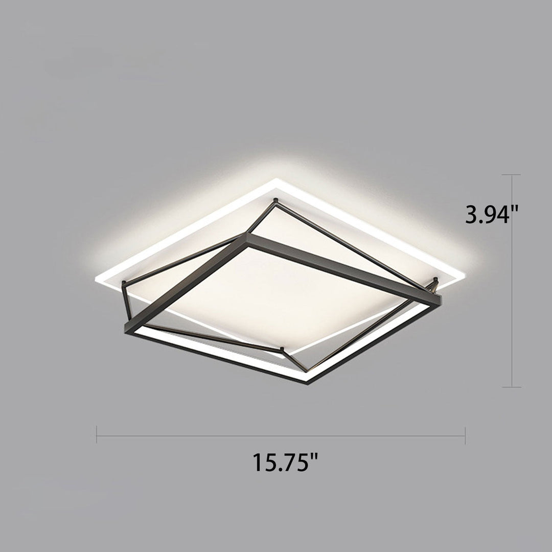 Luz de techo LED montada al ras con diseño geométrico cuadrado minimalista moderno de hierro y acrílico 