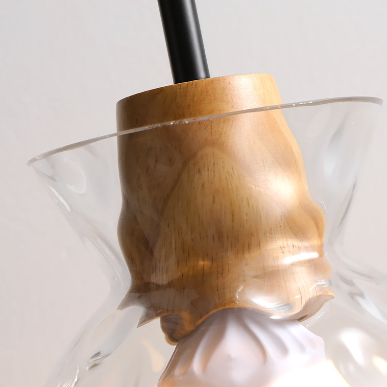 Japanese Minimalist Ash Wood Glass Round 1-Light Pendant Light