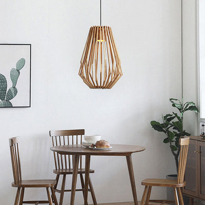 Vintage Creative Geometric Ash Wood 1-Light Pendant Light