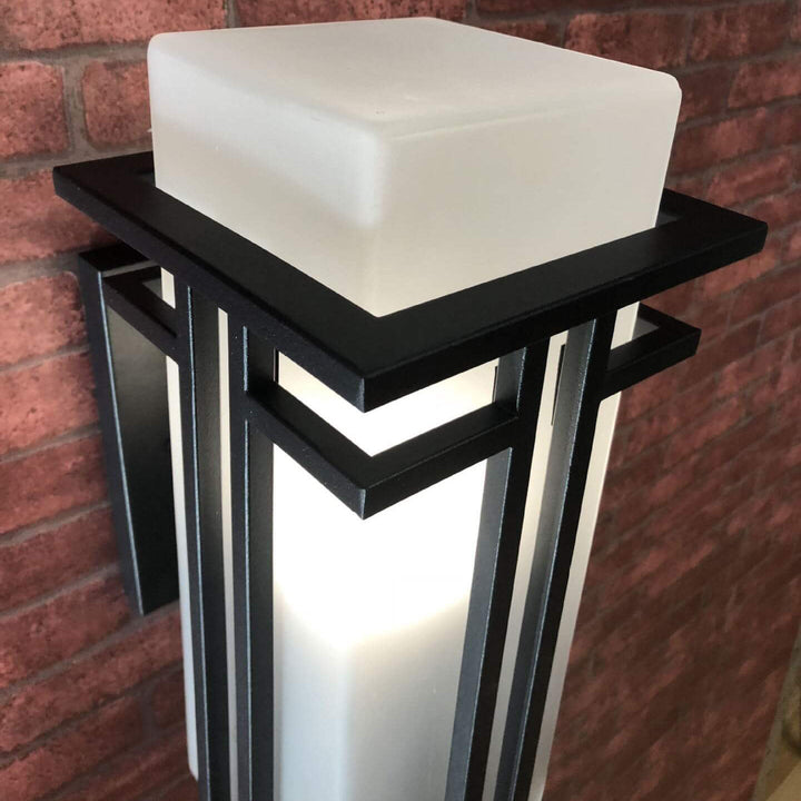Chinesischer Vintage rechteckiger Glasschirm 1-Licht Außenwandleuchte 