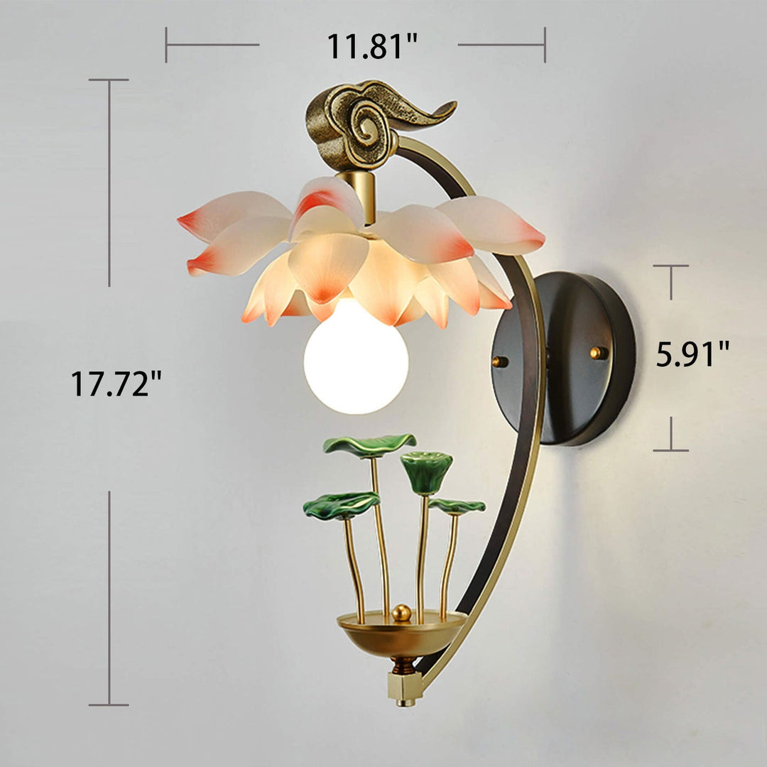 Applique murale moderne en céramique de lotus chinois à 1 lumière en résine 