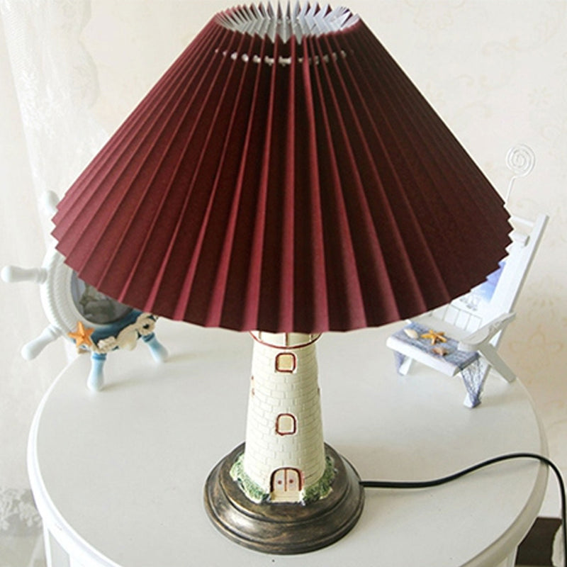 Creative Mediterranean Pleated Lampshade Lighthouse Base 1-Light Table Lamp