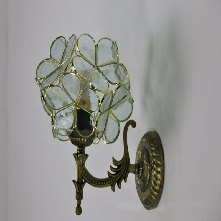 European Vintage Tiffany Flower Shaped Glass Metal 1-Light Wall Sconce Lamp