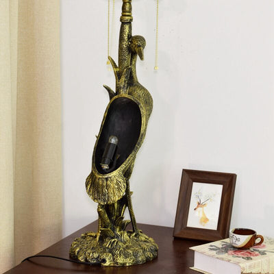 Tiffany Vintage Crane Base Colored Grape Glass Lampshade Design 3-Light Table Lamp