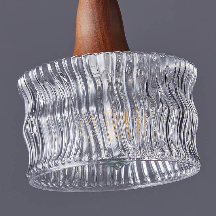 Nordic Vintage Glass Drum Jar Walnut Brass 1-Light Pendant Light