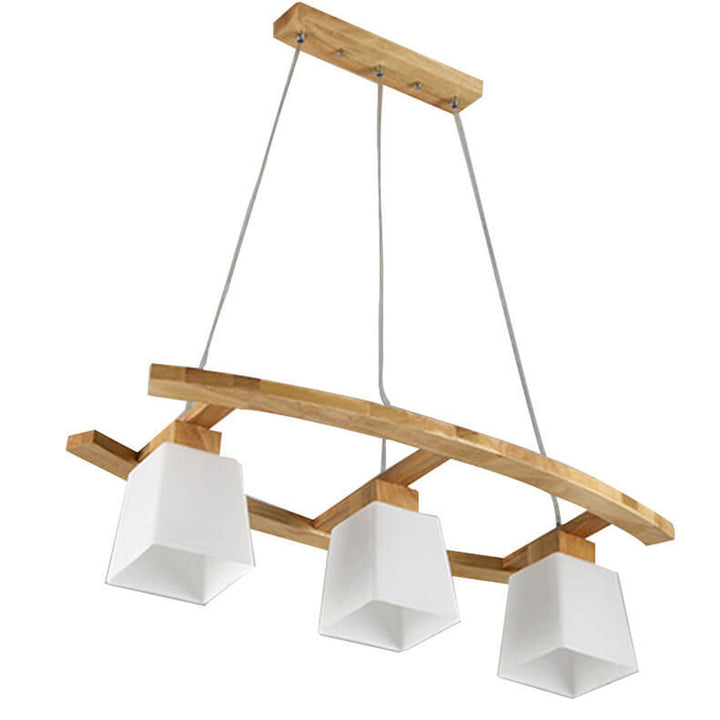 Nordische minimalistische Massivholz-Glas-Insel-Leuchte 3-Licht-Kronleuchter 