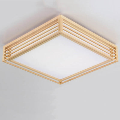 Nordic Solid Wood Square LED Japanese Tatami Flush Mount Ceiling Light