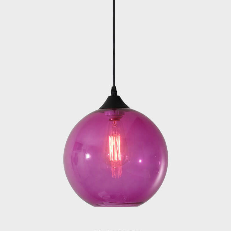 Moderner minimalistischer 1-flammiger Pendelleuchte aus farbigem Rundglas und Eisen für das Wohnzimmer 