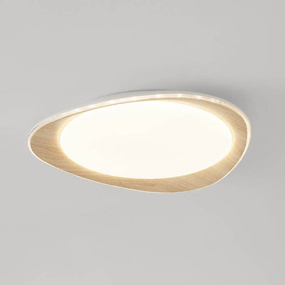 Modern Minimalist Wood Grain Pebble LED Flush Mount Ceiling Light