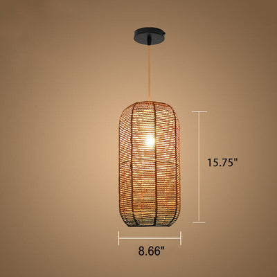 Modern Chinese Hemp Rope Round Geometry 1-Light Pendant Light