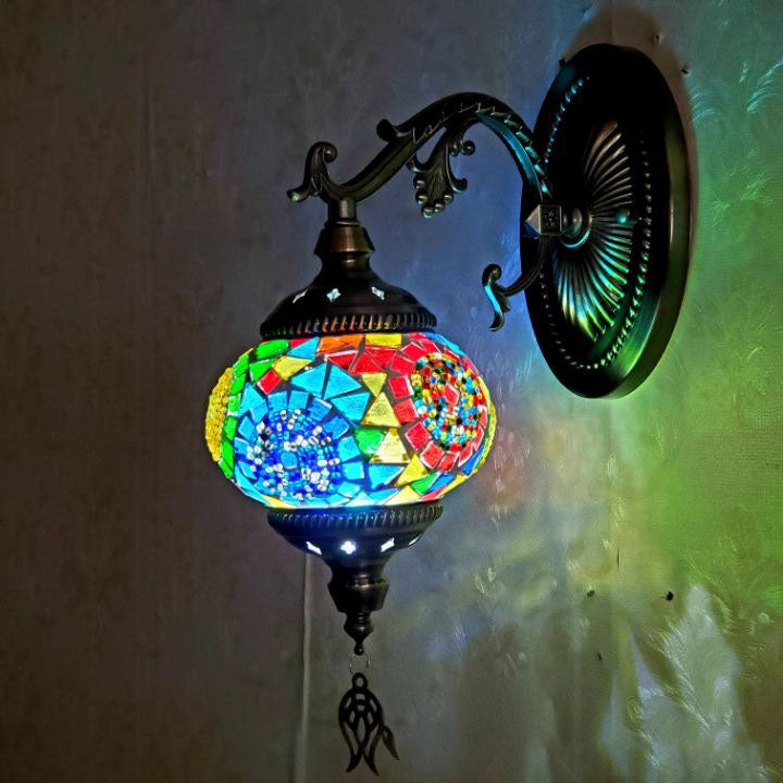 European Vintage Exotic Cracked Glass 1-Light Wall Sconce Lamp