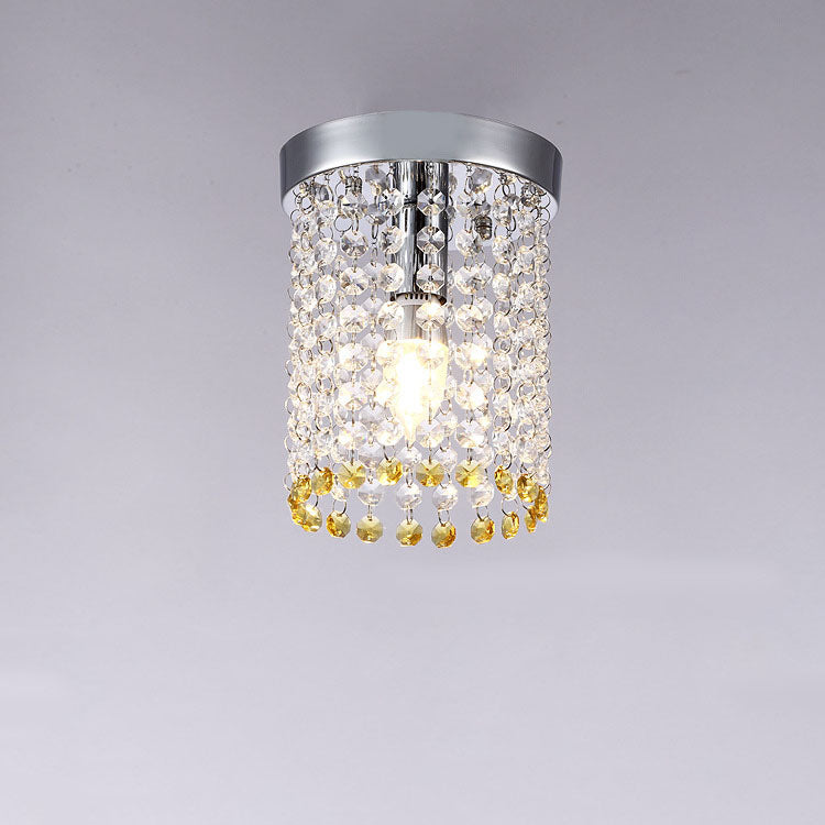 Modern Minimalist Crystal Bead Curtain Round 1-Light Semi-Flush Mount Ceiling Light For Hallway