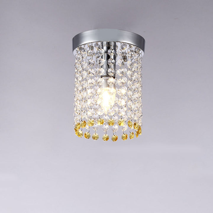 Modern Minimalist Crystal Bead Curtain Round 1-Light Semi-Flush Mount Ceiling Light For Hallway