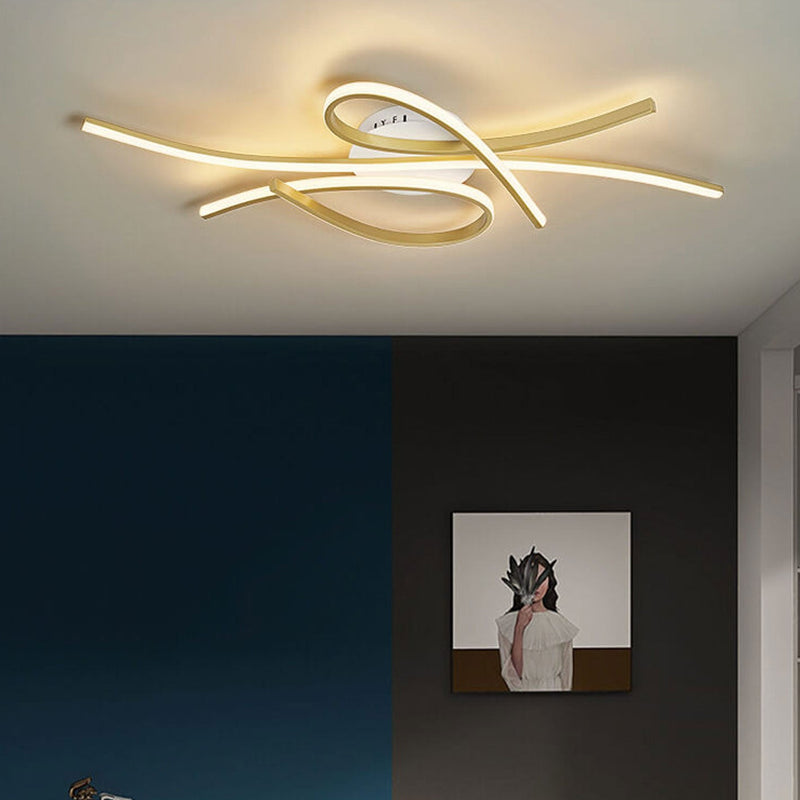 Modern Creative Bending Curves Line Design LED Flush Mount Ceiling Light