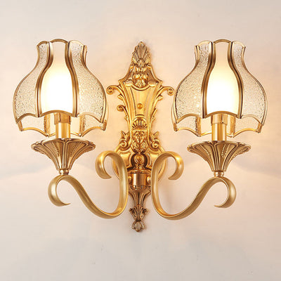 European Light Luxury Vintage All Brass Glass 1/2-Light Wall Sconce Lamp