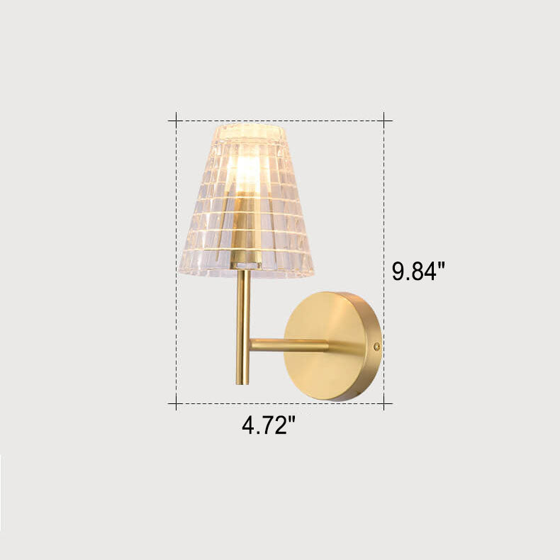 Modern Luxury Textured Glass Cone Brass 1-Light Wall Sconce Lamp