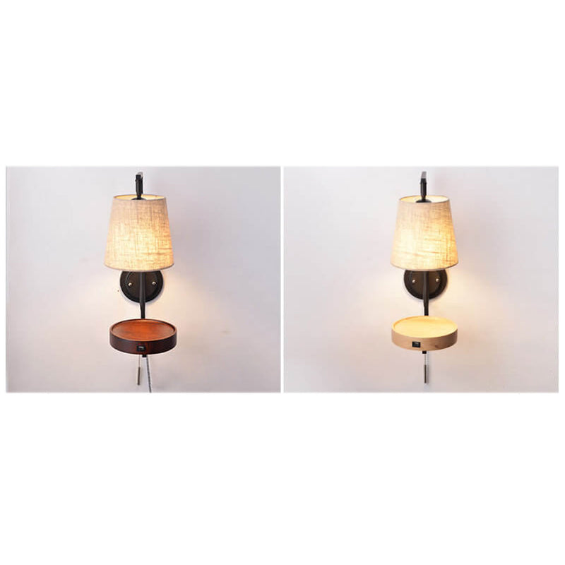 Nordic Light Luxury Solid Wood Wrought Iron Fabric 1-Light Wall Sconce Lamp
