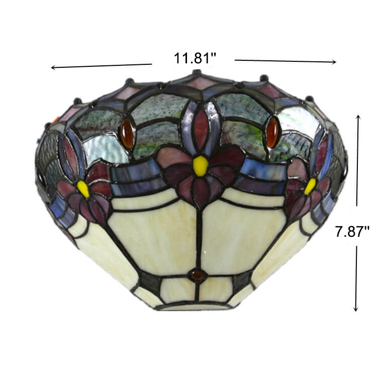 Vintage Tiffany Flower Stained Glass Bowl 1-Light Wall Sconce Lamp
