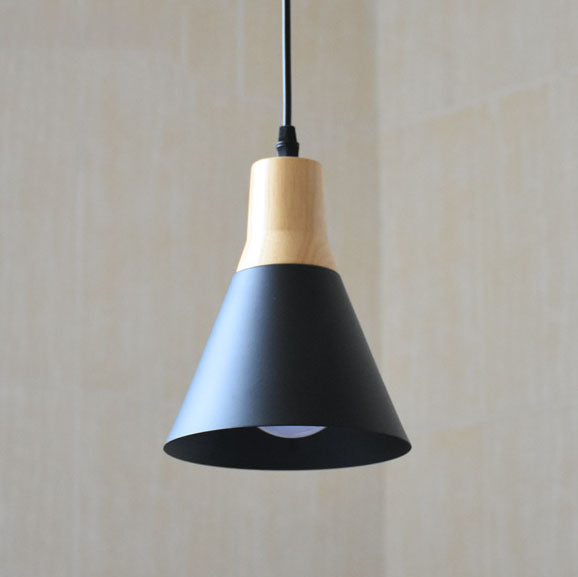 Modern Minimalist Antler Wood Iron Cone 1-Light Pendant Light For Living Room