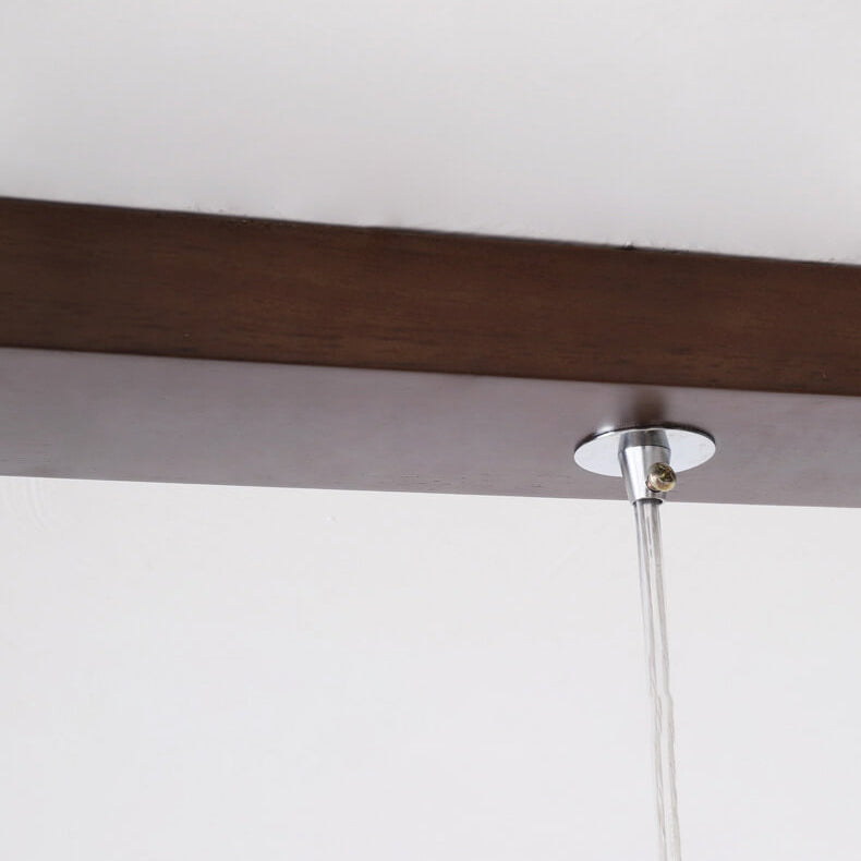 Modern Chinese Walnut Glass Shade 3-Light Chandelier