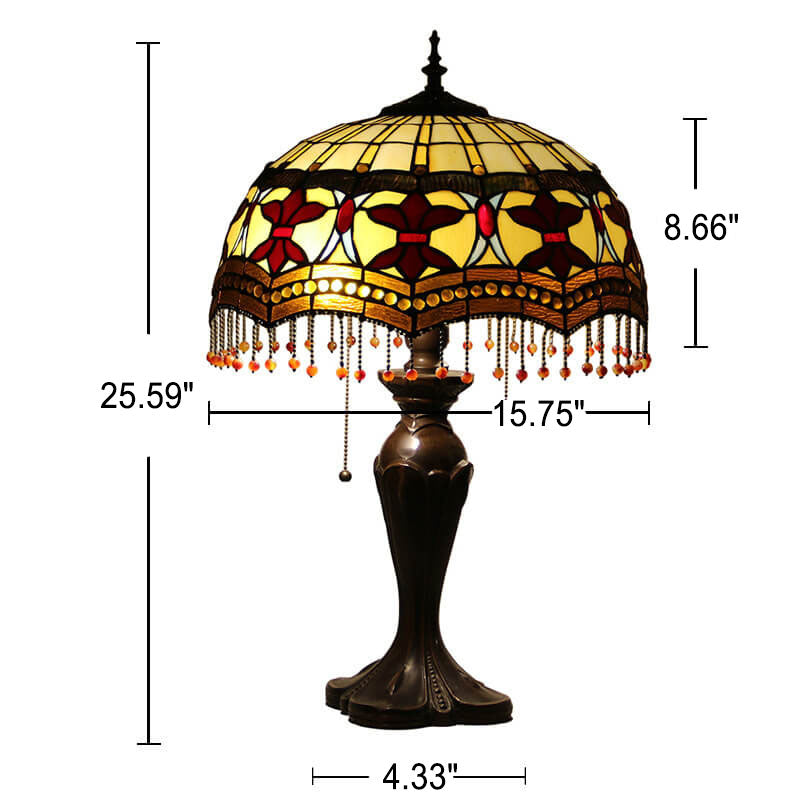 Lampe de table Tiffany avec fleur rétro européenne en verre teinté à 1 lumière avec cordon de tirage 