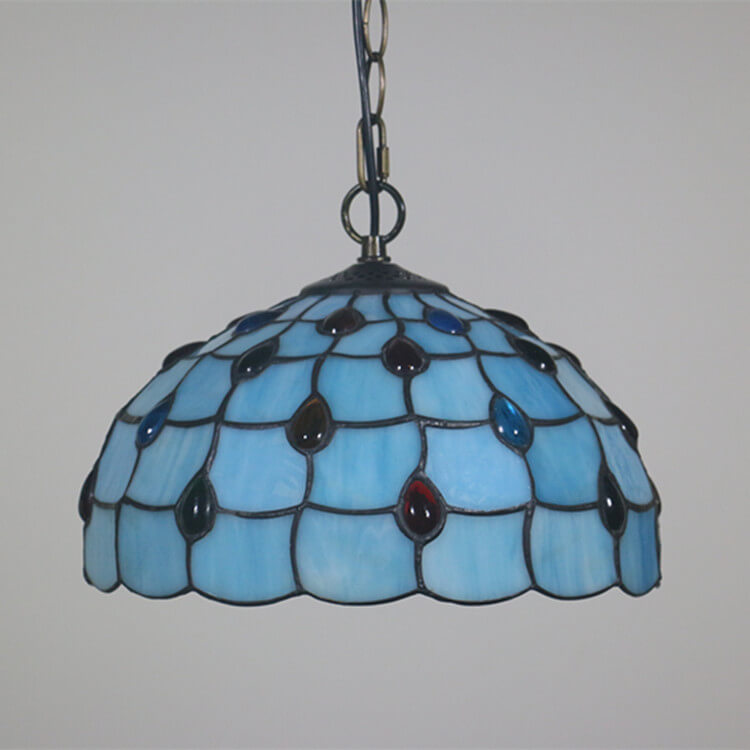 Tiffany European Gemstone Stained Glass Round 1-Light Pendant Light