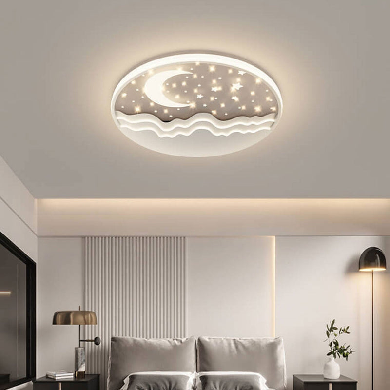 Nordic Creative Star Moon Round Aluminum LED Flush Mount Ceiling Light