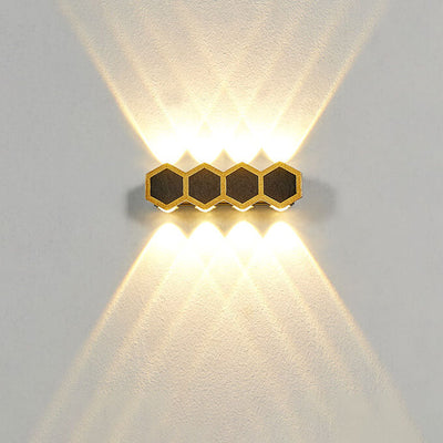 Outdoor Simple Hexagonal Combination Black Gold LED Wall Sconce Lamp