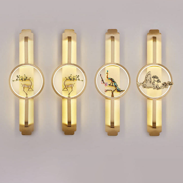 Moderne chinesische Kupfer lange runde LED-Wandleuchte 