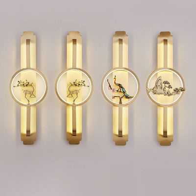Modern Chinese Copper Long Round LED Wall Sconce Lamp